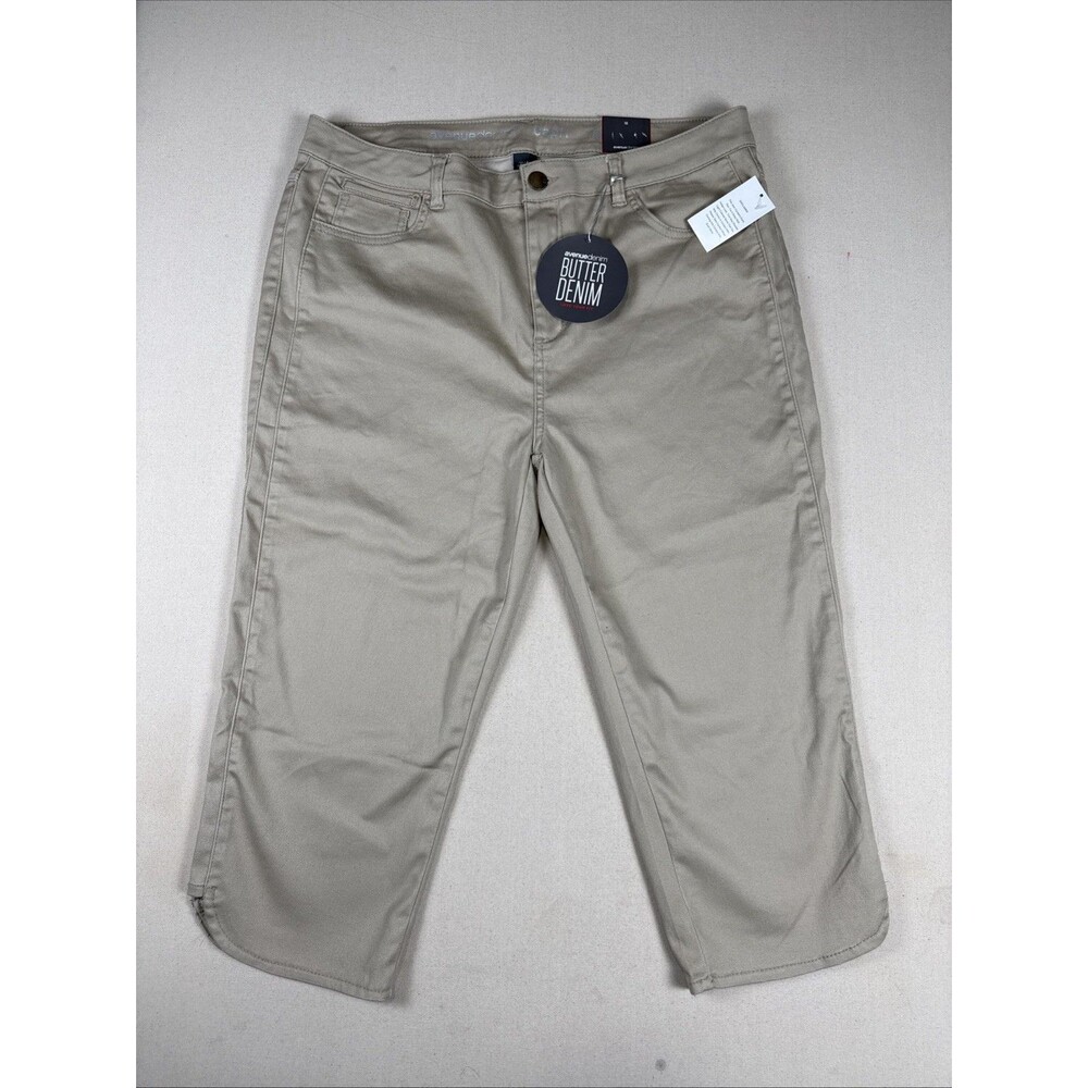 NWT Avenue Butter Denim Capri Pants Size 18 Khaki Tan Stretch Crop Curved Hem